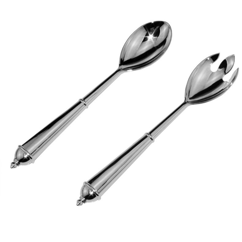 Multifunction Metal Vegetable Fruit Mixing Tools Cuchara Silver Tenedor Long Handle Big Salad Spoon and Fork Set