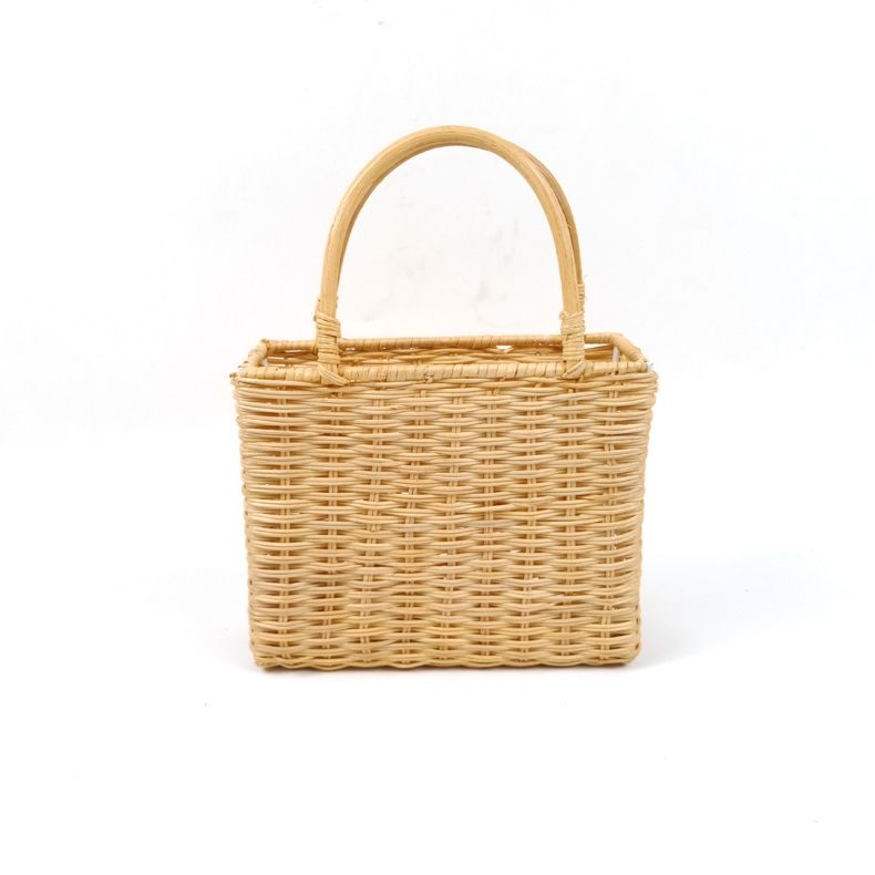 Pastoral Style Beach Natural Color Basket Large Straw Bag Tote Square Handbag for Women
