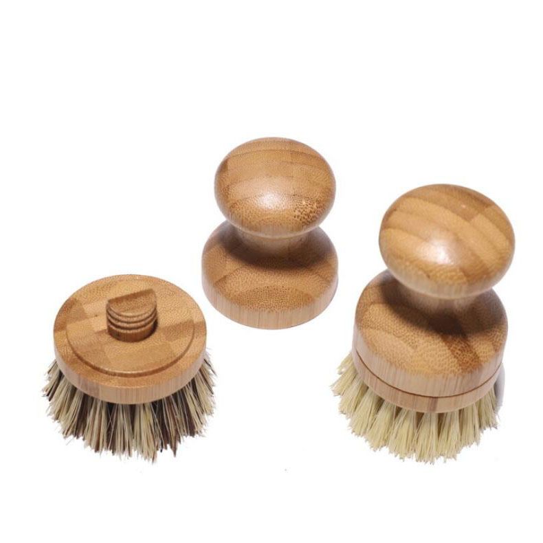 Replaceable Removable Head Kitchen Cleaning Eco Bamboo Sisal Coconut Palm Scrub Dish Brush