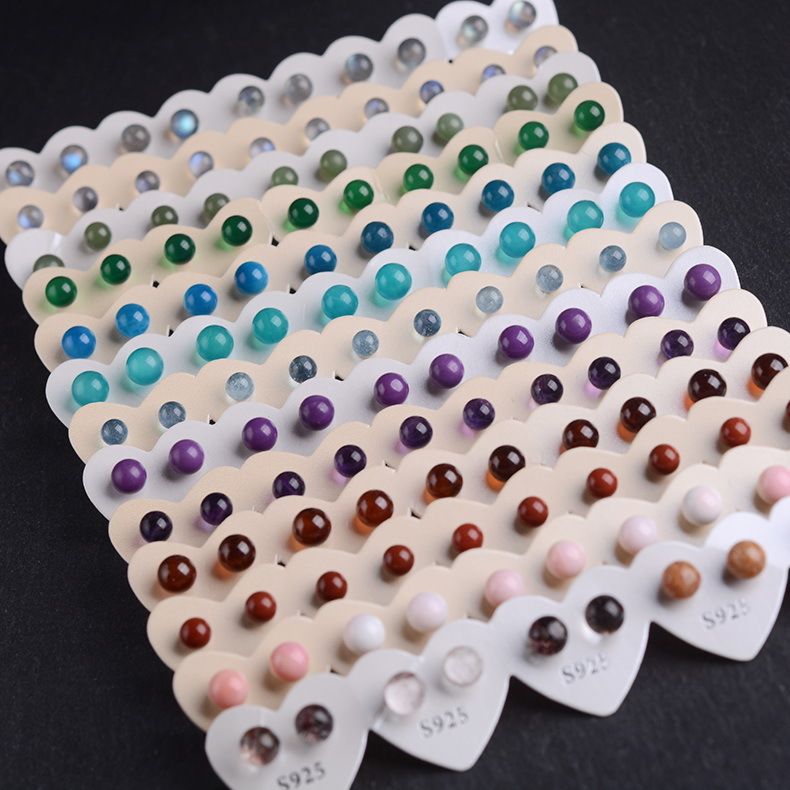 Small Stud Earrings for Women Sterling Silver 925 Jewellery Circle Crystals Natural Stone Earring
