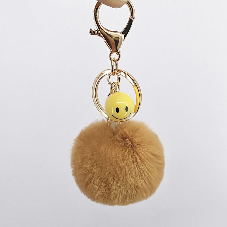 Fur Ball Keyring Imitation Faux Rex Rabbit Fur Ball Keychain Creative Car Key Chain Acrylic Smiley Hair Ball Pendant