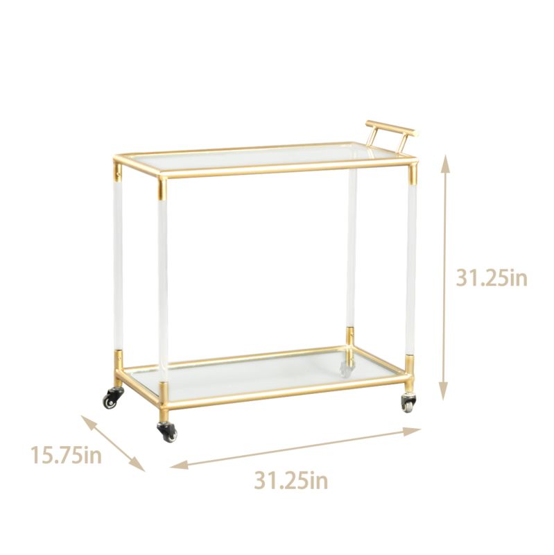 Mayco Kitchen Gold Metal Push Bar Wine Holder Serving Cart Trolley with Tempered Glass