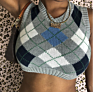 Arrivals Spring Fall Casual Crop Women V-Neck Sleeveless Ladies Plaid Knit Argyle Sweater Vest