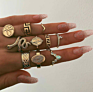 Boho Vintage Gold Star Knuckle Rings for Women Boho Crystal Star Crescent Geometric Female Finger Rings Set Jewelry