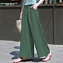 Spring Women's Cotton Linen Casual Long Pants High Waist Wide Leg Plain All Match Pant B13901X