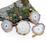 Women's Natural Raw Sliced Druzy Stone Agate Crystal Pendant Necklace Sunflower Necklace