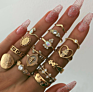 Boho Vintage Gold Star Knuckle Rings for Women Boho Crystal Star Crescent Geometric Female Finger Rings Set Jewelry