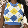 Arrivals Spring Fall Casual Crop Women V-Neck Sleeveless Ladies Plaid Knit Argyle Sweater Vest