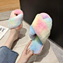 Warm Faux Fur Woman Slippers Ladies Cross Soft Plush Female Open Toe Furry Slipper