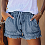 Casual High Waist Drawstring Wash Distressed Vintage Denim Shorts for Women