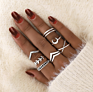 Boho Vintage Gold Star Knuckle Rings for Women Boho Crystal Star Crescent Geometric Female Finger Rings Set Jewelry