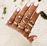 Boho Vintage Gold Star Knuckle Rings for Women Boho Crystal Star Crescent Geometric Female Finger Rings Set Jewelry