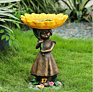 Cute Little Girl Holding Sunflower Bird Feeder Resin Garden Statue