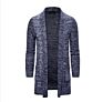 Men's Knit Long Cardigan Open Front Knitted Cape Sweater with Pocket