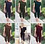 Women Cute off the Shoulder Solid Color Jumpsuit Women Short Sleeve Long Pants Rompers