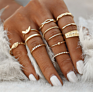 Boho Vintage Gold Star Knuckle Rings for Women Boho Crystal Star Crescent Geometric Female Finger Rings Set Jewelry