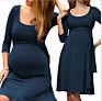 Maternity Dress with Ruffled Long Belt round Neck Breastfeeding Dress Tct10020