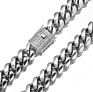 No Fade 8-18Mm Stainless Steel Silver Plated Mens Design Accessory Cuban Chain Jewelry Lock Clasp Full Zircon Necklace Set