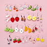 Creative Cute Simulation Fruits Dangle Drop Earrings Sets Statement Handmade Lemon Strawberry Hoop Earrings for Women Girls Jewe