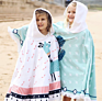 Kids Print Stripes 100% Cotton Hooded Beach Poncho Towel with Tassel