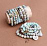 6/8/10Mm Raw Amazonite round Abacus Beads Stone Bracelet Gold Leaf Silver Cross Bracelet