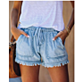 Casual High Waist Drawstring Wash Distressed Vintage Denim Shorts for Women