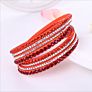 Korean Velvet Jewelry Stud Wrapped Handmade Crystal Rhinestones Paved Fancy Multilayer Pu Leather Bracelet