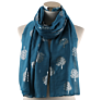 Nice Silver Gold Shimmer Foil Tree Printed Long Scarf Indigo Blue Pretty Print Scarf