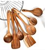 Kitchen Tools Cooking Utensils Reusable Food Grade Cookware Teak Wood Utensil Set for Home