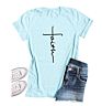 Women's Faith T-Shirt Casual Short Sleeve Side Button Letter Printed Cute Graphic Tee Shirts Tops