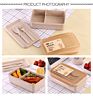 Eco Friendly Wheat Straw Fiber Bento Box Lunch Food Container Tiffin Lunch Box with Fork Spoon Cutlery Set