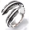 925 Sterling Silver Leaf Feather Shape Rings Silver Opening Adjustable Rings for Men or Woman