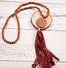 Handmade Wooden Disc Bead Beaded Pendant Women's Necklace Pearl Crystal Leopard Fabric Tassel Long Wool Chain