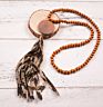 Handmade Wooden Disc Bead Beaded Pendant Women's Necklace Pearl Crystal Leopard Fabric Tassel Long Wool Chain
