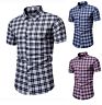 Men's Plaid Short-Sleeved Shirt Sports Style Youth Half-Sleeved Shirt Slim Camisas De Hombre