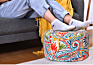 Inflatable Stool with Colorful Fabric Zippered Slipcover Groovy Lightweight round Shape Ottoman 50*25 Cm