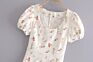 White Color Floral Print Women Short Sleeve Sweet Design Casual Cute Slim Fit Mini Dress
