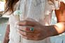 Vintage Women Turquoise Quartz Gemstone 18 K Gold Plated Finger Rings Jewelry