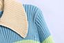 Women's Polo Collar Long Sleeve Color Stripe Cardigan Jacket Slim Short Knit Sweater Cardigan