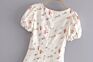 White Color Floral Print Women Short Sleeve Sweet Design Casual Cute Slim Fit Mini Dress