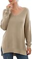 Pattern Sweater Side Split Design Long-Sleeved V-Neck Pullover Ladies Sweater