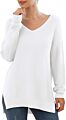Pattern Sweater Side Split Design Long-Sleeved V-Neck Pullover Ladies Sweater