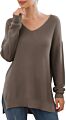 Pattern Sweater Side Split Design Long-Sleeved V-Neck Pullover Ladies Sweater