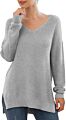 Pattern Sweater Side Split Design Long-Sleeved V-Neck Pullover Ladies Sweater