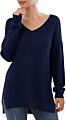 Pattern Sweater Side Split Design Long-Sleeved V-Neck Pullover Ladies Sweater