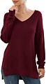 Pattern Sweater Side Split Design Long-Sleeved V-Neck Pullover Ladies Sweater