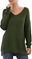 Pattern Sweater Side Split Design Long-Sleeved V-Neck Pullover Ladies Sweater