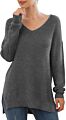 Pattern Sweater Side Split Design Long-Sleeved V-Neck Pullover Ladies Sweater