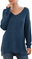 Pattern Sweater Side Split Design Long-Sleeved V-Neck Pullover Ladies Sweater