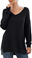 Pattern Sweater Side Split Design Long-Sleeved V-Neck Pullover Ladies Sweater